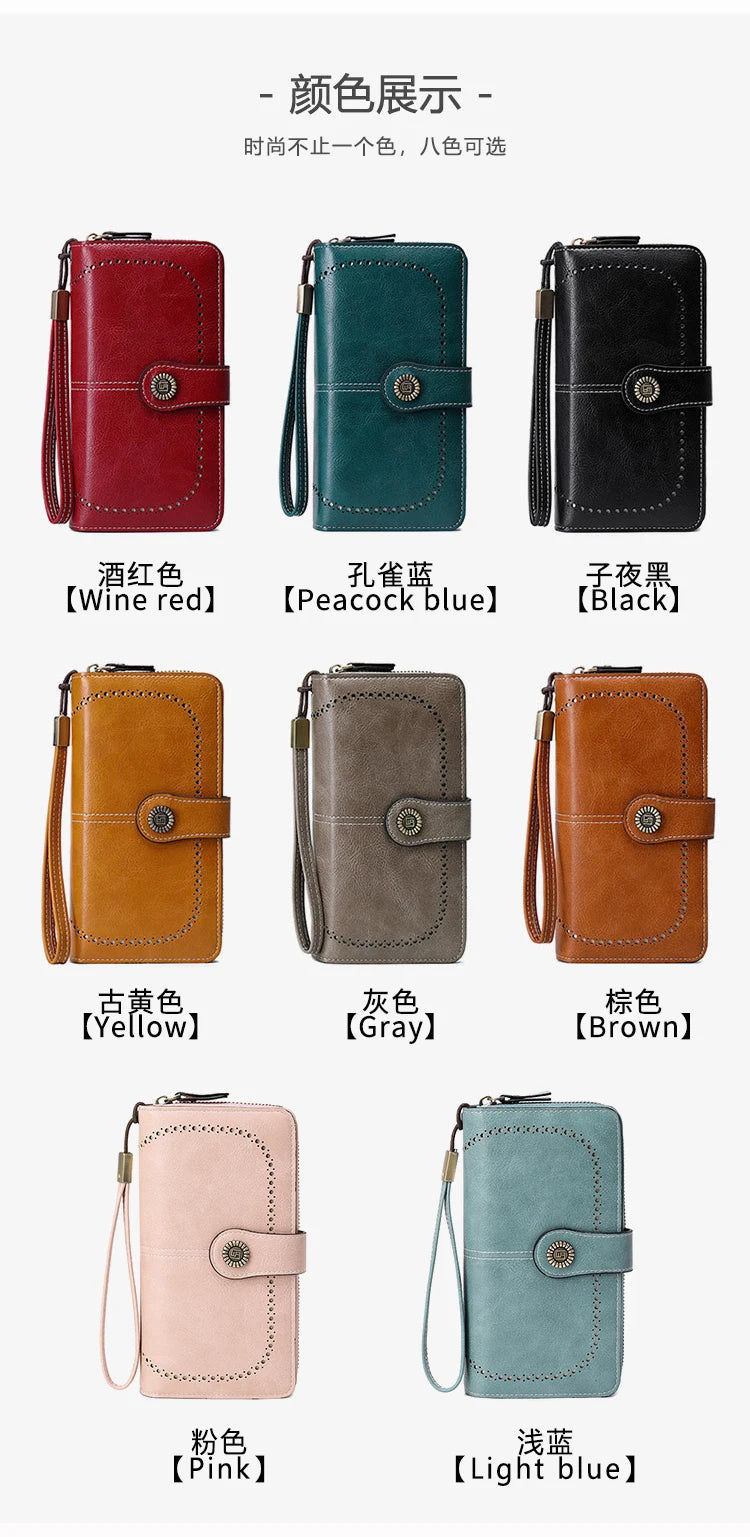 Vintage RFID-Blocking Large Capacity Wallet with Wrist Strap