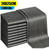 A stack of dark gray reusable microfiber glass cleaning cloths.
