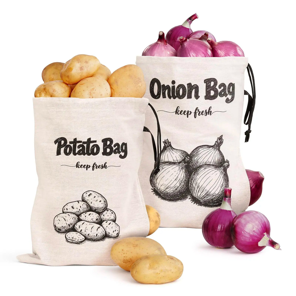 Large Drawstring Canvas Storage Bags with Side Zipper for Vegetables and Fruits