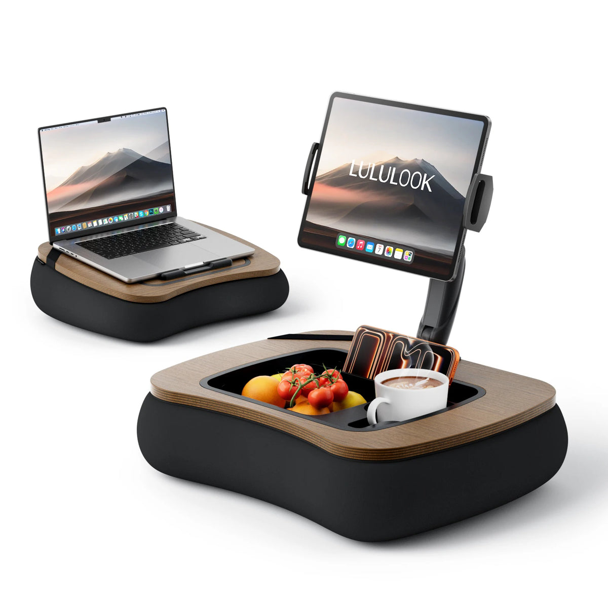 Adjustable Tablet Pillow Stand with Snack Bowl & Foldable Arm