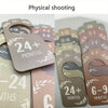 A set of wooden baby closet dividers showing various age ranges like 24+ months and 6-9 months.