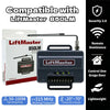 LiftMaster 850LM garage door opener receiver unit and packaging with compatibility information
