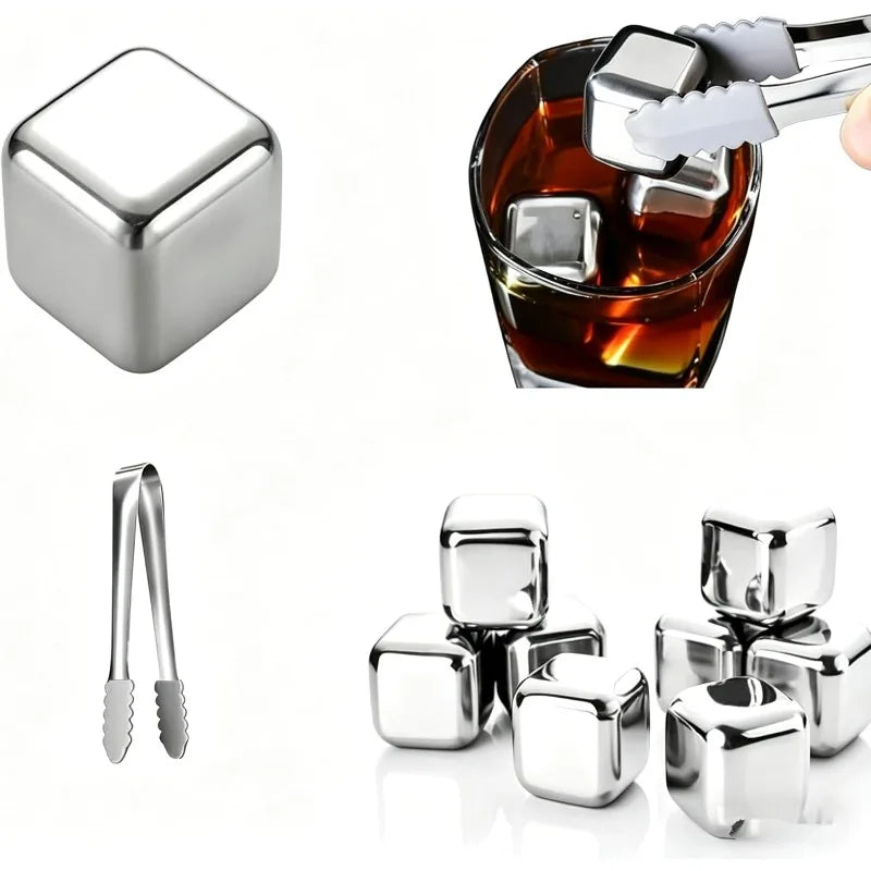 Reusable Stainless Steel Whiskey Stones with Tongs