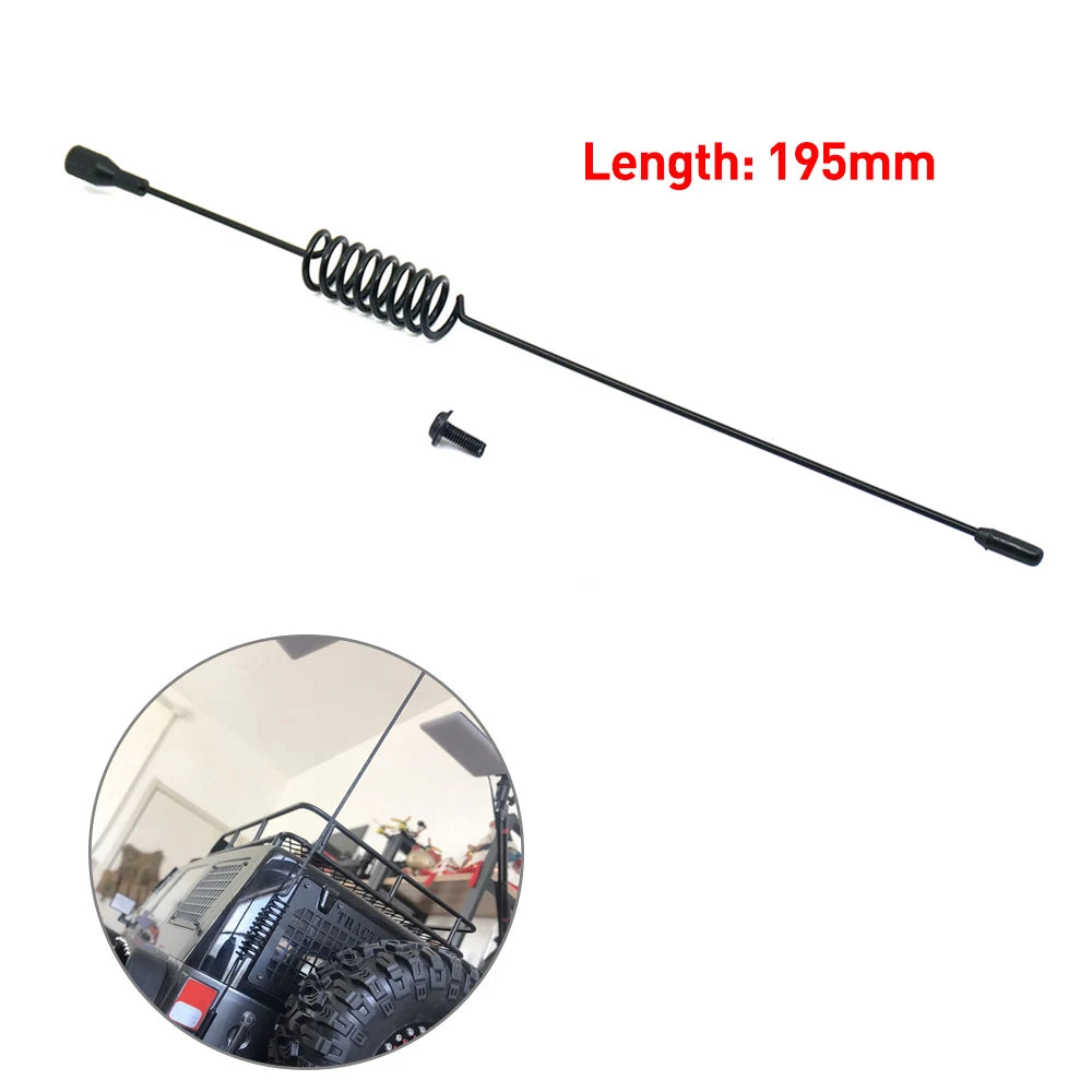 A long black stick with a coiled end, labeled as a 1/10 scale RC crawler decoration set.