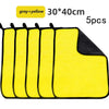 Five yellow and gray microfiber car cleaning towels measuring 30x40cm