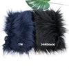 Two pieces of soft faux fur fabric, one dark blue and one black, displayed for DIY sewing or cosplay.