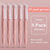 A set of five pink ST push gel pens with 0.5mm fine points and a smooth writing experience.