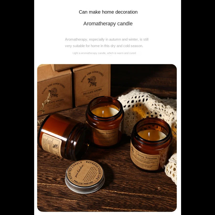 Hand-Poured Soy Wax Aromatherapy Candle in Amber Glass Jar