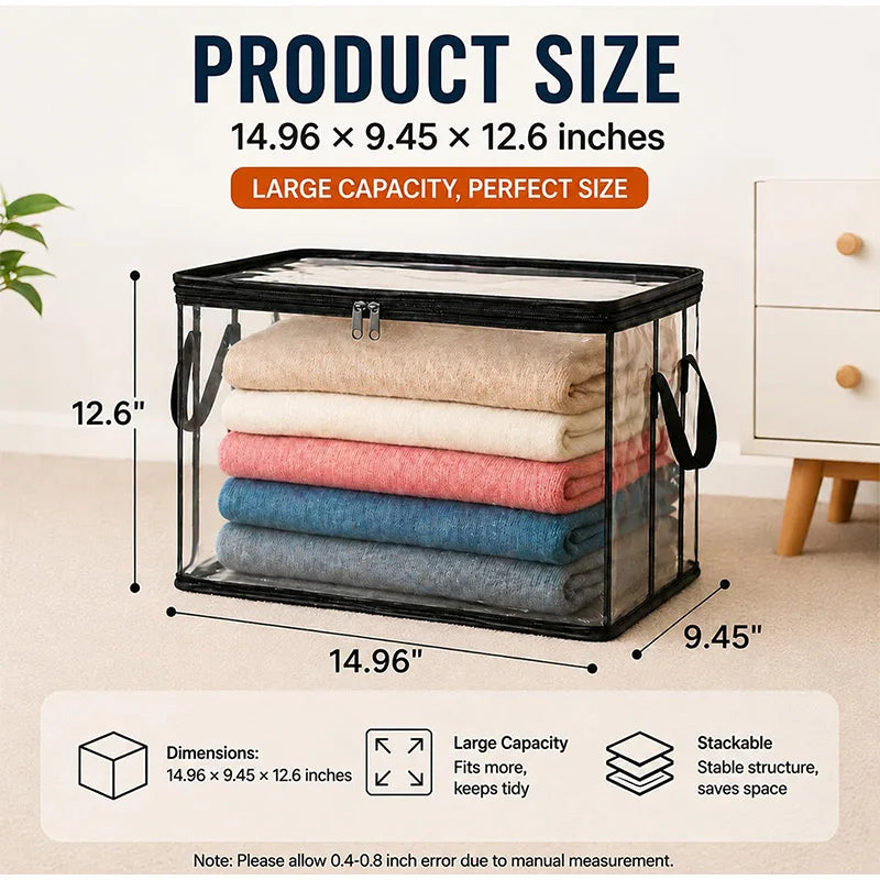 Large Clear PVC Storage Box with Hinged Lid