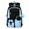 A light blue and black backpack set for girls featuring a laptop compartment and decorative charms.