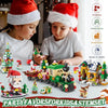 A set of Christmas advent calendar building blocks featuring a train and various festive figures for kids.