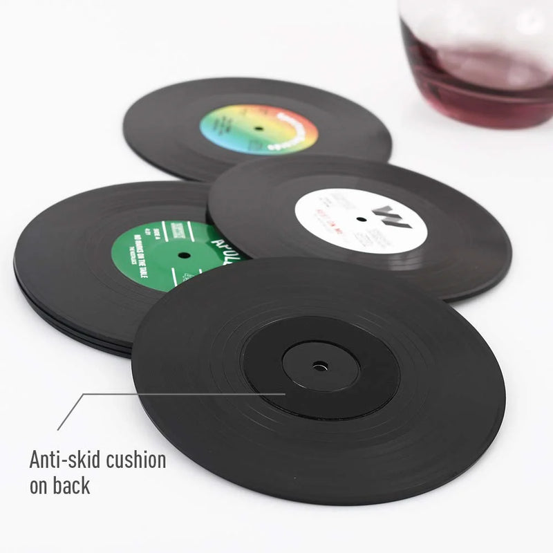 Retro Vinyl Record Coaster Set