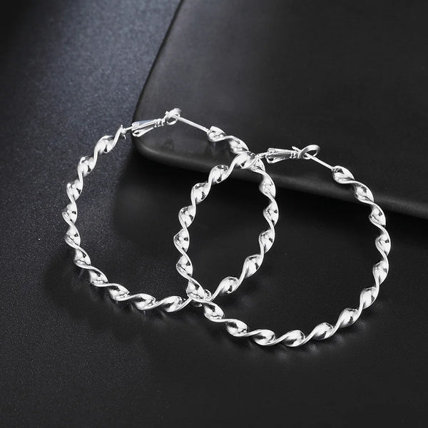 925 Sterling Silver Twisted Rope Hoop Earrings