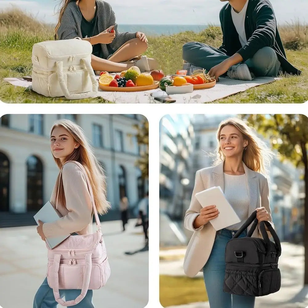 Insulated Double-Deck Lunch Tote with Leakproof Lining