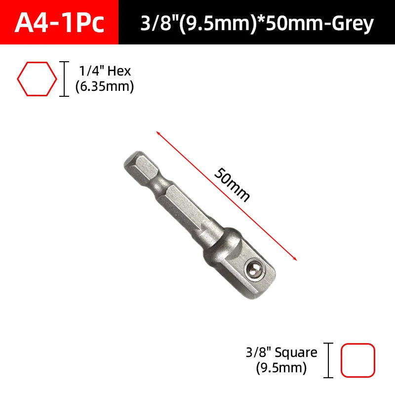 Hex Shank Socket Adapter Set for Power Drills (1/4, 3/8, 1/2 Inch)