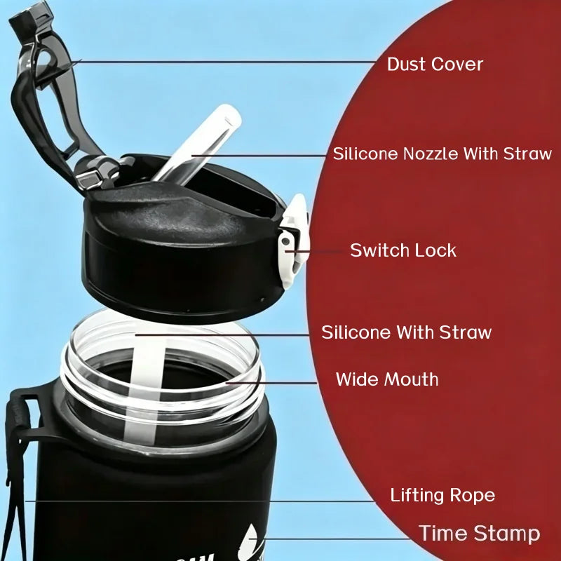 Motivational Time-Marker Water Bottle with Straw