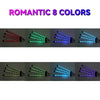 Eight strips of RGB LED lights showing various colors like red, green, blue, and purple under different angles.