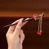 Handcrafted Wooden Hairpin with Flower Tassel