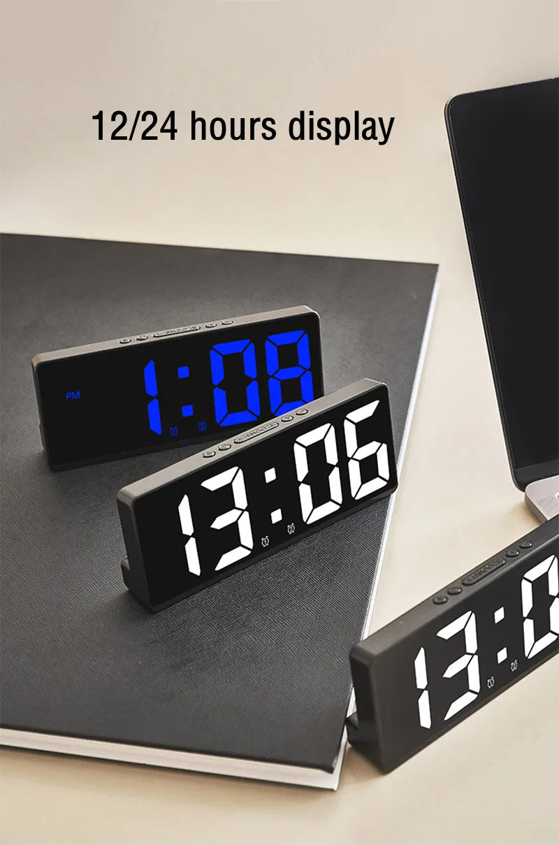 Modern LED Alarm Clock with Voice Control and Night Mode