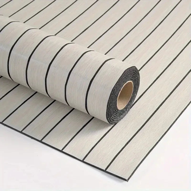 Roll of extra thick 3D wood grain self-adhesive wallpaper in beige and black stripes
