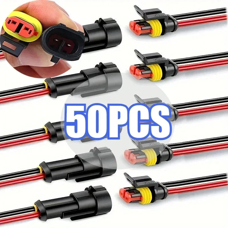 Waterproof 2-Pin Electrical Connector Kit with 16 AWG Wire