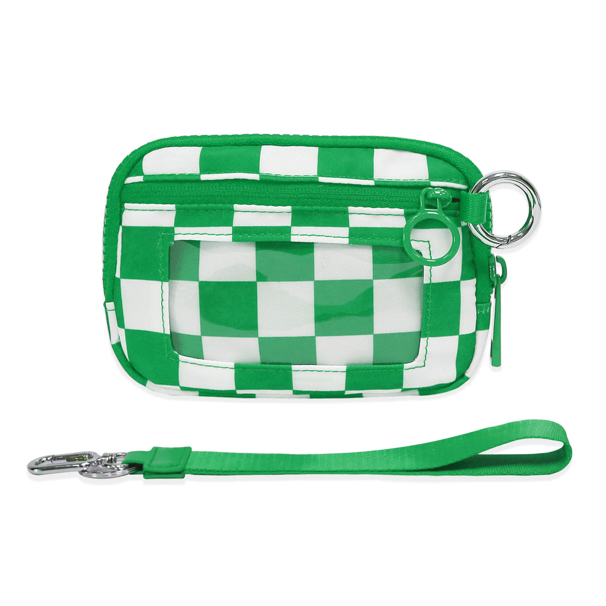Checkered Card Case Wallet with Detachable Keychain and ID Window