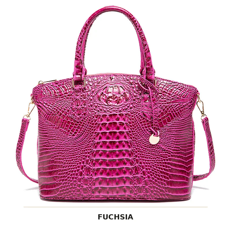 Vintage Croc-Embossed Structured Satchel Handbag