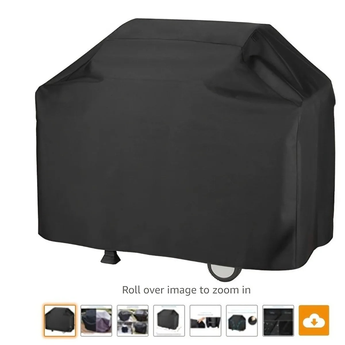 Black waterproof barbecue grill cover shown from the side.