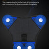 A black magnetic oil tank pack for motorcycles with four magnetic discs and three fixing belts.
