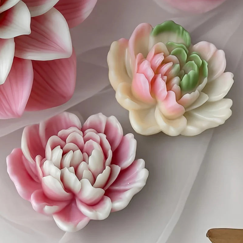 Pink and white heart flower silicone molds for candle, clay, soap, and craft projects