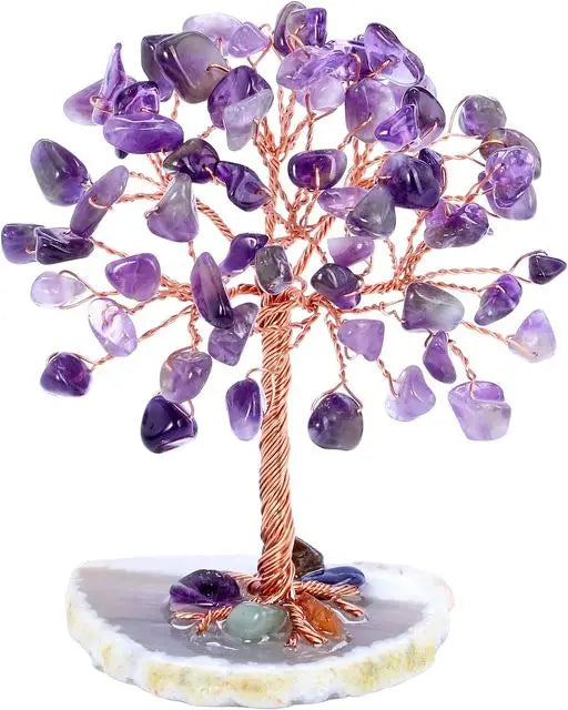 Amethyst Crystal Tree of Life on Natural Agate Slice Base