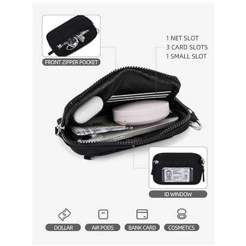 Nylon Quilted Wristlet Wallet with Three Zipper Compartments