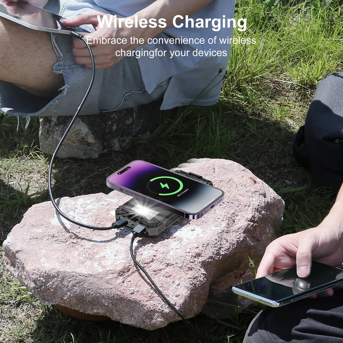 Solar-Powered 20,000mAh Wireless Power Bank with LED Flashlight