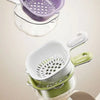 A double-layer fruit washing basket with a white perforated insert and a light green outer layer.