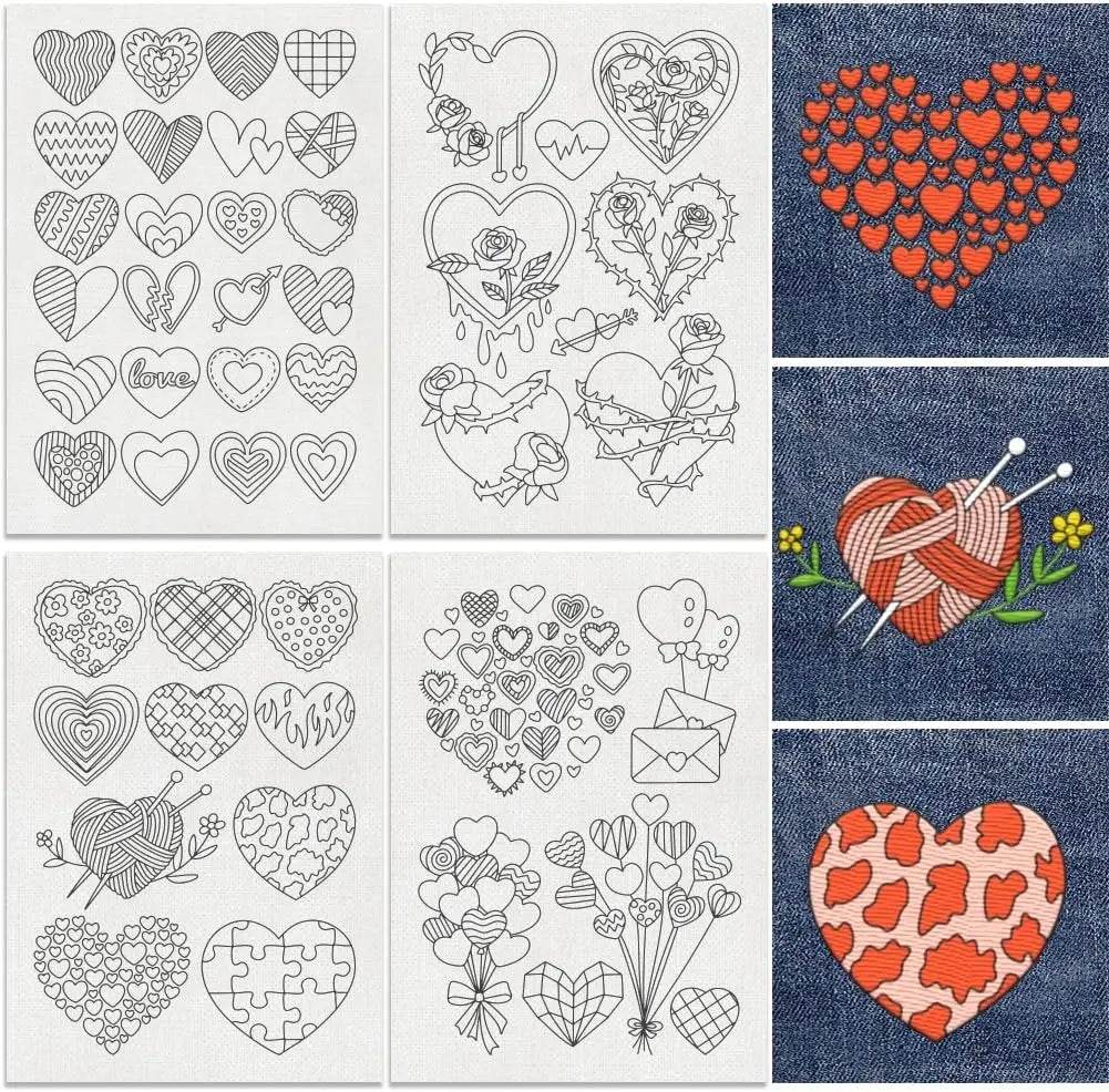 Pre-Printed Water-Soluble Embroidery Stabilizer Sheets with Floral & Letter Patterns