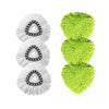 A pair of green and white chenille mop head refills for spin mops.