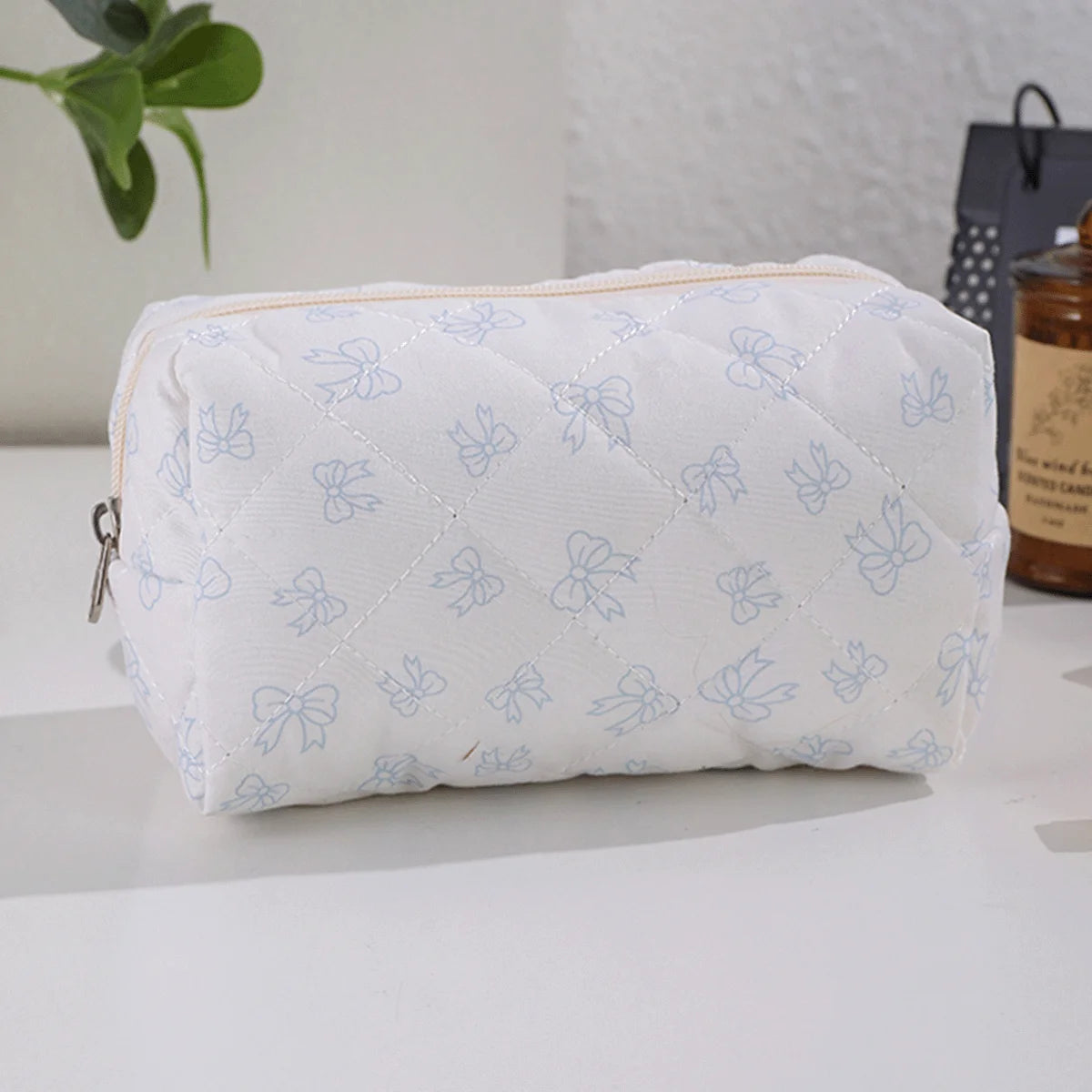 Bowknot Print Makeup Bag - Large Capacity Travel Toiletry Organizer