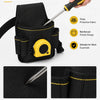 A hand holds a black puncture-resistant tool pouch with a yellow accent, showing its reinforced design and thick fabric.