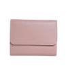 A light pink slim triple-fold PU leather wallet shown from the front.