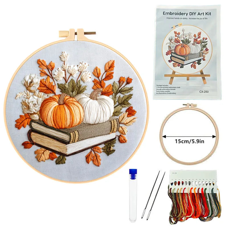 Fall Pumpkin Cross Stitch Kit for Adults with Embroidery Tools