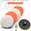 A set of six car polishing sponge pads in various sizes and an attachment for scratch removal