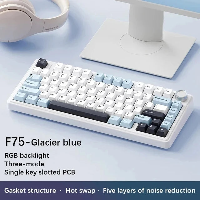 لوحة مفاتيح AULA F75 الميكانيكية اللاسلكية/بلوتوث/السلكية للألعاب، إضاءة RGB قابلة للتخصيص، تخطيط 75%، تصميم OEM مع هيكل Gasket