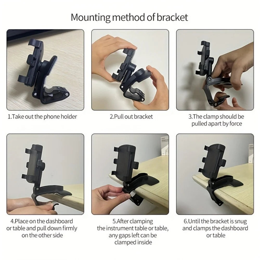 360° Rotating Car Phone Mount with Dashboard Clip