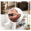 A collection of heavy duty steel wall anchors and various tools are shown alongside a television and a toilet.