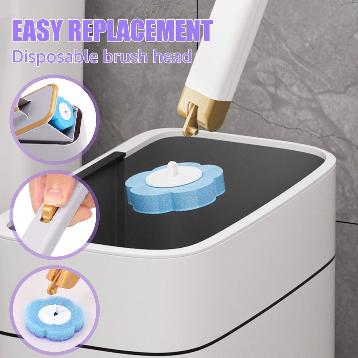 Image showing an easy replacement disposable brush head for a toilet brush kit with a wall-mounted holder.