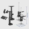 A black heavy-duty furniture installation lifting bracket with adjustable height and support arms.