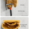A tan tool pouch featuring a hammer loop and three small pockets, designed for holding various tools.