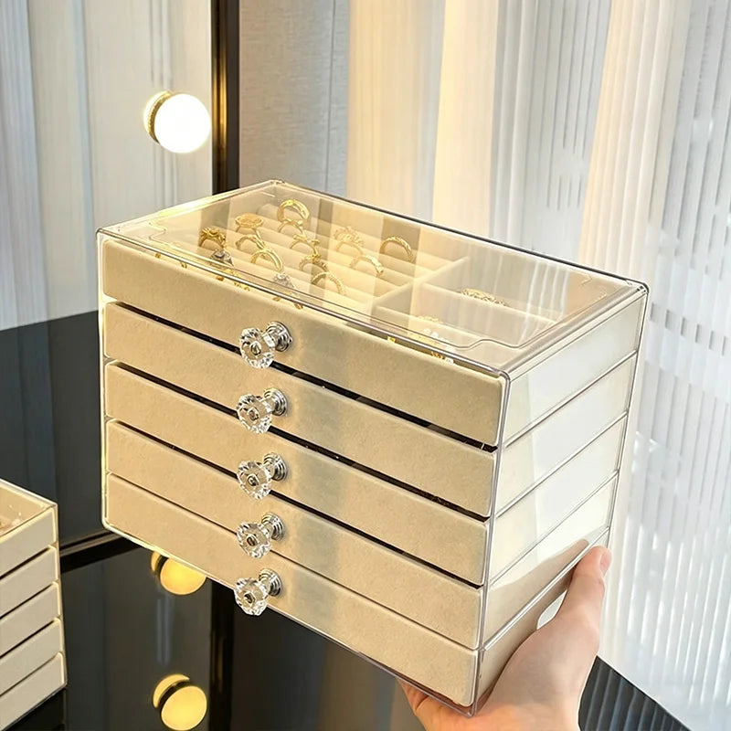 5-Layer Desktop Jewelry Organizer with Drawers and Display Top