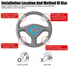 Diagram showing the installation location and method of use for a 360° rotating steering wheel spinner knob.