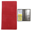 A red leather slim card holder wallet for storing vehicle registration, license, and insurance cards.